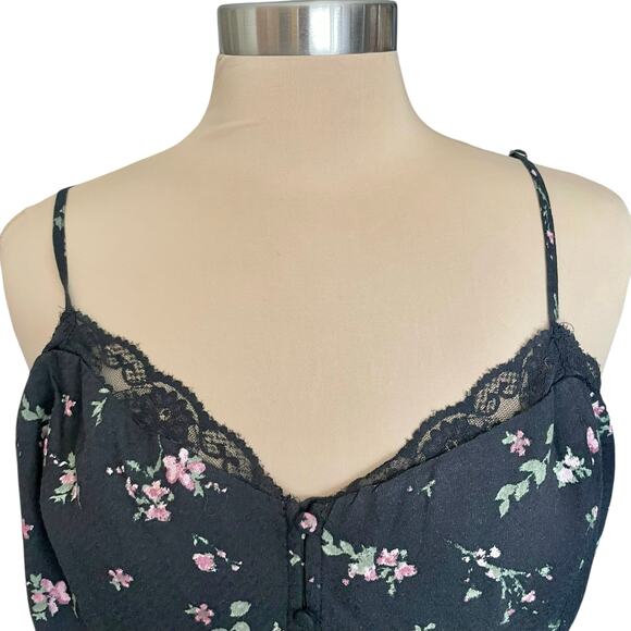 Arizona Y2K Babydoll Dark Floral Top Size XL Lace Trim Fairy Grunge Whimsygoth - Picture 4 of 11